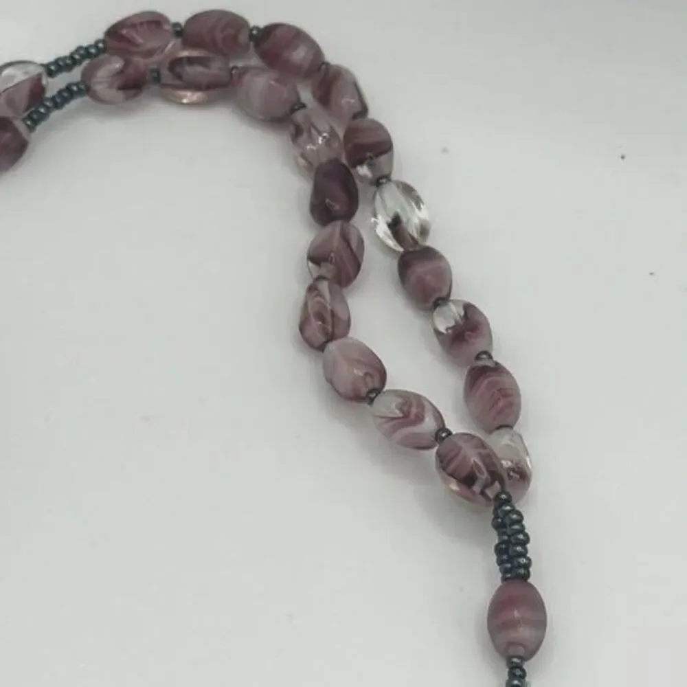 Lavender Stone Type Rosary Beads with Hematite Cross - 16" Total Length - Picture 4 of 5